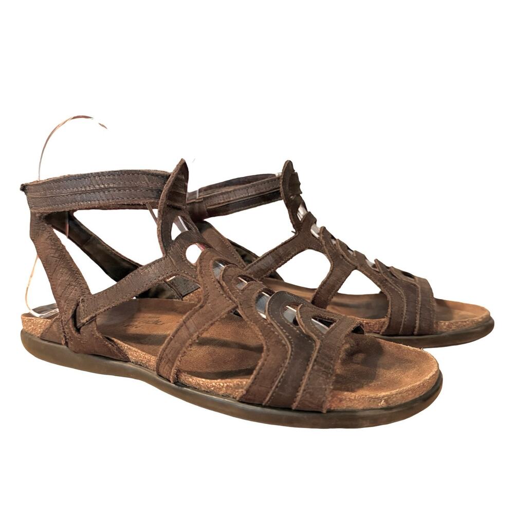Naot Sara Brown Leather Gladiator Ankle Strap Open Toe Sandals Shoes Boho sz 7